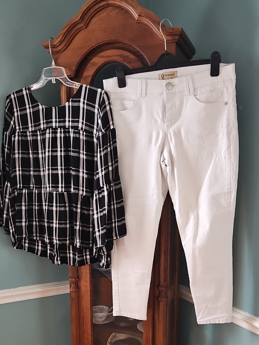 A.n.a Black & White Plaid Blouse & Democracy Jeans